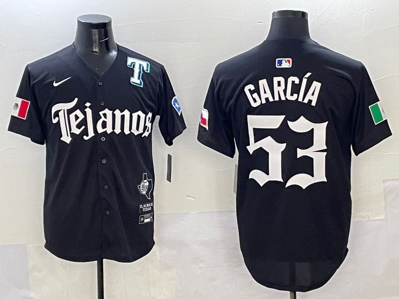 Men Texas Rangers 53 Garcia Black Five generations Joint Name 2025 Nike MLB Jersey style 6